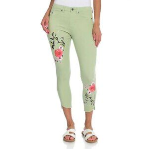 Kate & Mallory Green Stretch Denim 3 Pocket Floral Jeggings Cropped Size 2X